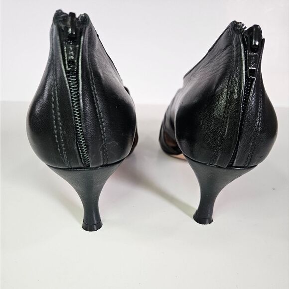 Corso Como Black Leather Draped Ruched Soft Zip Back Pumps Peep Toe Booties 8.5 - Picture 4 of 11